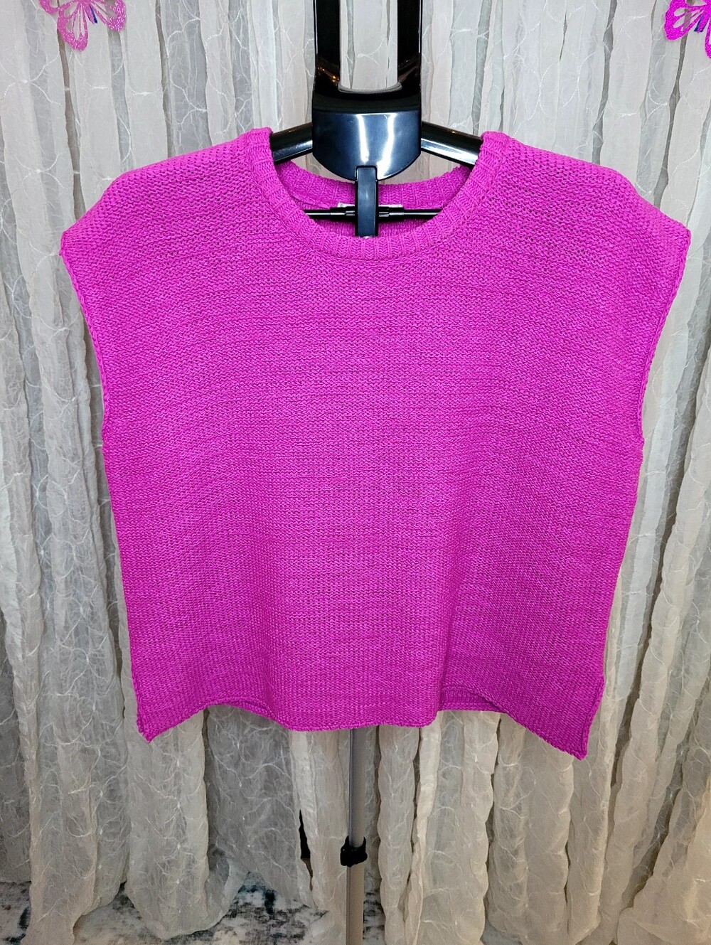 Zenana Outfitters Magenta Pink Scoop Neck Knit Boxy Sweater Vest Oversized M
